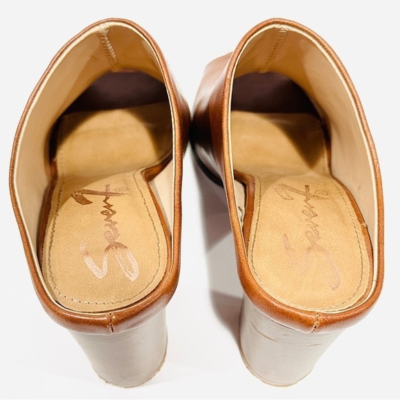 Seven 7 Cognac Brown Mexx Mules Heeled Open Toe Shoes - Picture 6 of 8